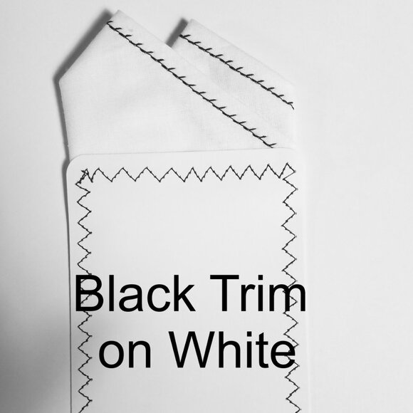 New - Black Stitching Cotton Pre-Folded Pocket Square Handkerchief Insert - Picture 3 of 8